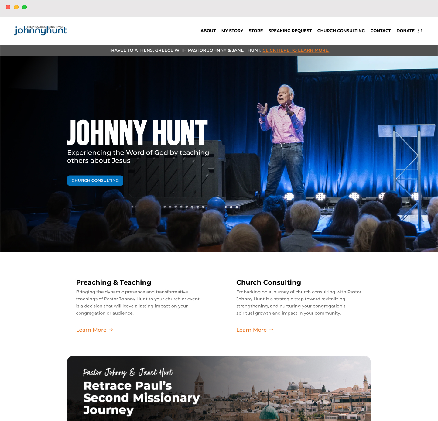 a scaled version of the Johnny Hunt website